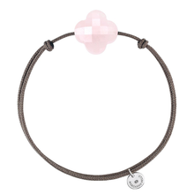  Powdery Pink Quartz Clover Taupe Cord Bracelet
