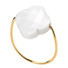 Bague Or Jaune Trefle Agate Blanche