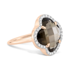 Bague, Quartz Fume Grand Modèle, Diamants, Or Rose