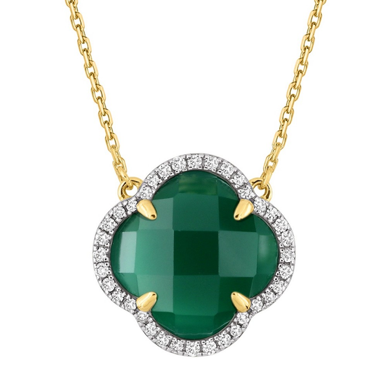 Collier, Agate Verte, Diamants, Or Jaune