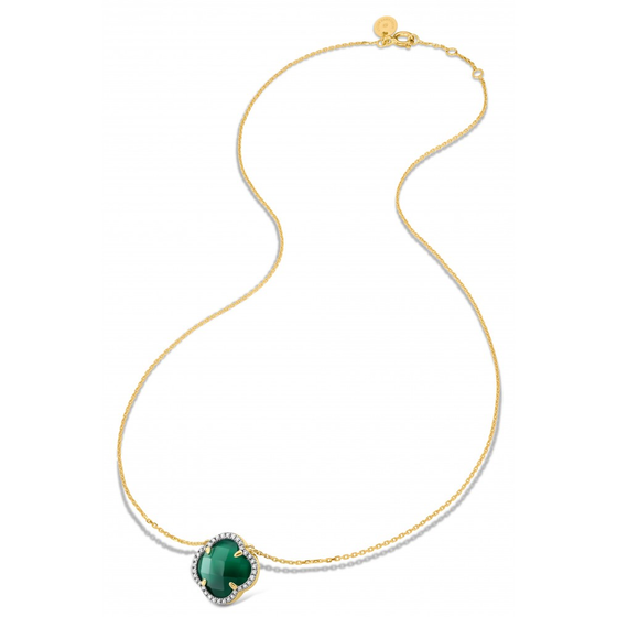 Green Agate + Diamonds Yellow Gold Victoria Diamonds Necklace