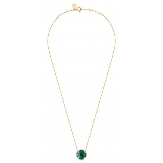 Collier, Agate Verte, Diamants, Or Jaune