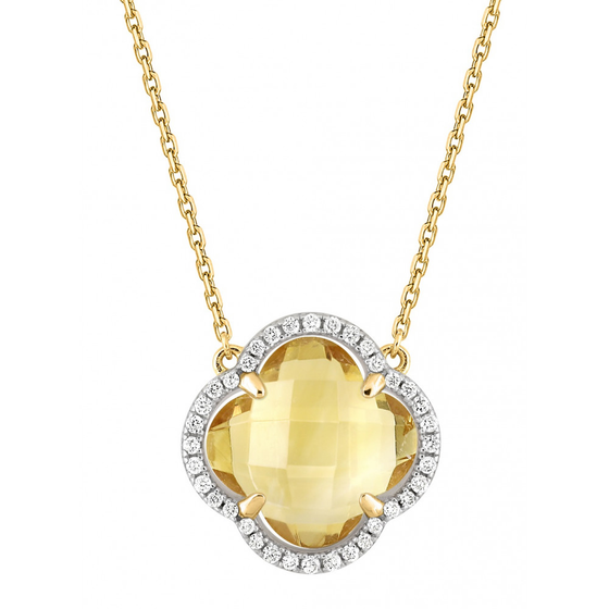 Collier Victoria Diamants Citrine + Diamants Or Jaune