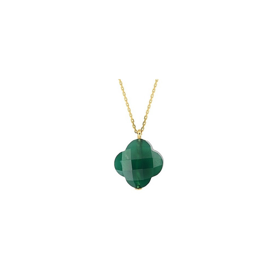 Pendant Green Agate Clover Yellow Gold Necklace (44 Cm)