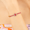 Bracelet, Mini Red Quartz, Diamonds, Red Cord, Yellow Gold