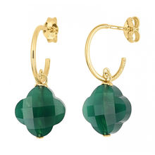  Green Agate Small Clover Yellow Gold Earrings