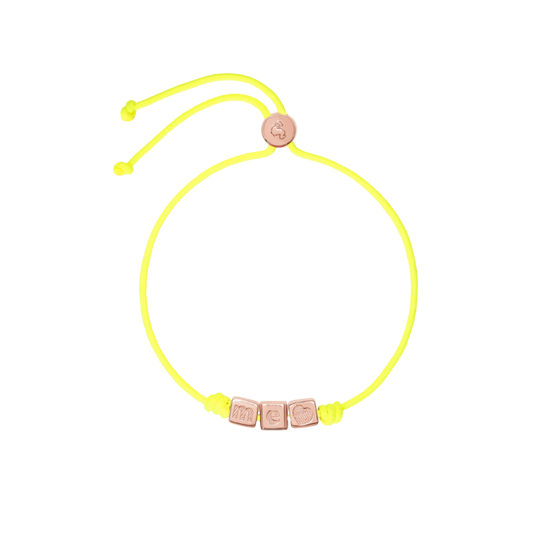 Bracelet Cordon & Petits Cubes Argent Doré