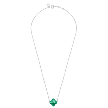  Green Agate Clover White Gold Necklace