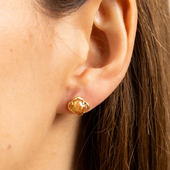 Studs, Golden Rutil Quartz, Yellow Gold