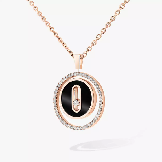 Lucky Move SM Onyx Necklace Pink Gold Diamond Necklace
