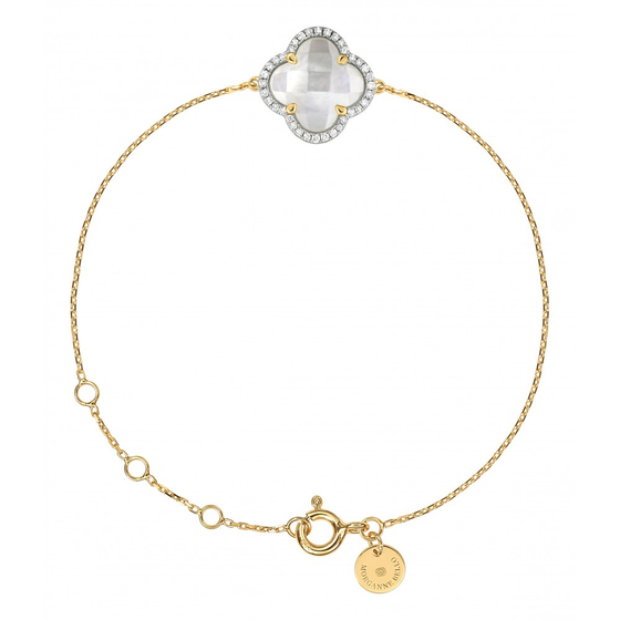 Bracelet Victoria Diamants Nacre Blanche + Diamants Or Jaune
