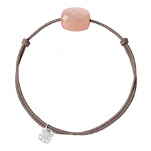  Peach Moonstone Cushion Taupe Cord And Silver 925 Bracelet