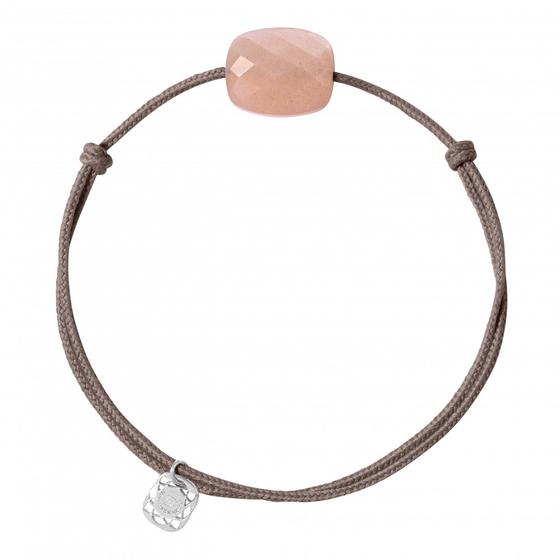 Bracelet, Pierre De Lune Peche, Cordon Taupe