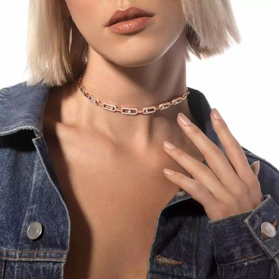 Move Link Multi Choker Pink Gold Diamond Necklace