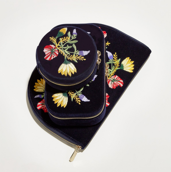 Etui à Bijoux Rond Zoe - Bleu Indigo