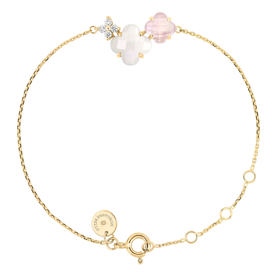 Bracelet, Quartz Rose, Diamants, Nacre Blanche, Or Jaune