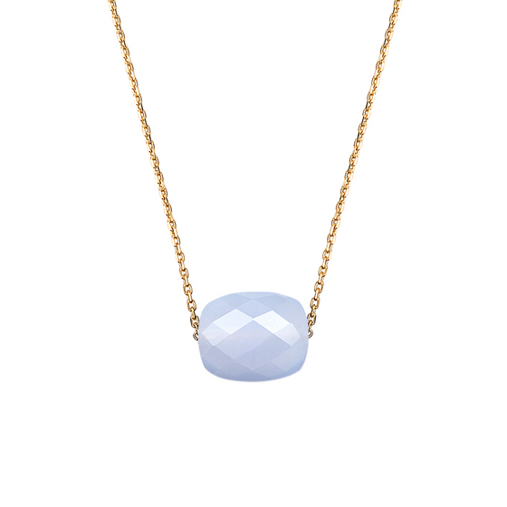 Collier, Agate Bleue Dentelle, Or Jaune
