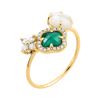Bague, Agate Verte, Diamants, Nacre Blanche, Or Jaune