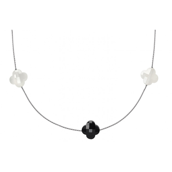 Onyx And White Agate Bicolor White Gold Long Necklace