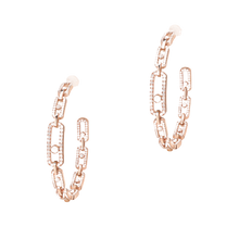  Pink Gold Diamond Earrings Move Link MM Hoop Earrings