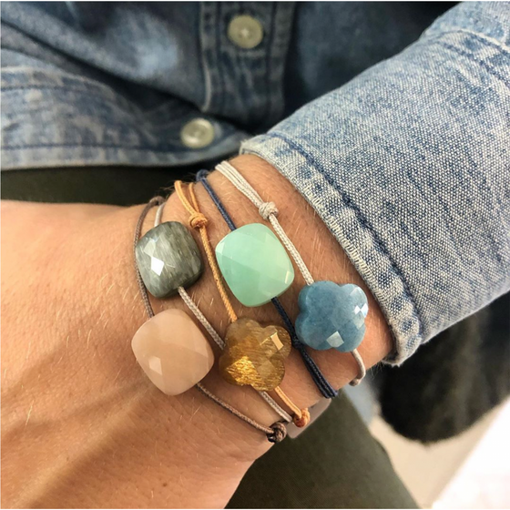 Bracelet, Quartz Bleu, Cordon Gris Souris