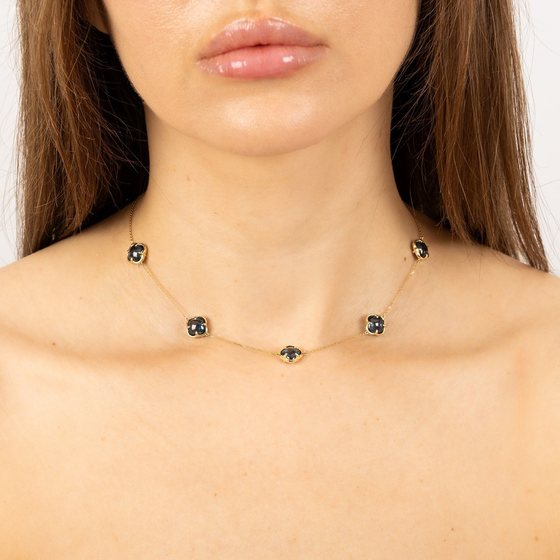 Necklace, Topaz Blue London, Yellow Gold