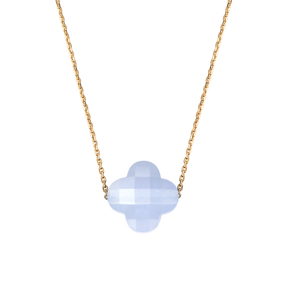 Collier, Agate Bleue Dentelle, Or Jaune