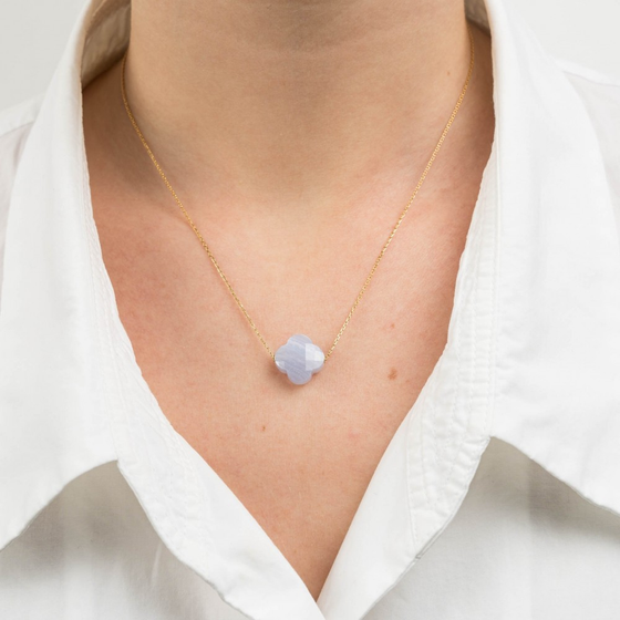 Collier, Agate Bleue Dentelle, Or Jaune