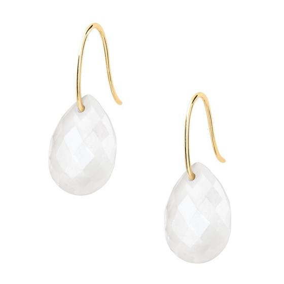 Earrings, White Agate, Yellow Gold