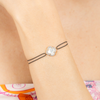Bracelet, Mother Of Pearl, Diamonds, Grey Cord, Yellow Gold