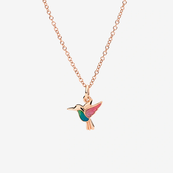 Pendentif Colibri Or Rose Et Émail