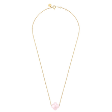  Powdery Pink Quartz Clover Yellow Gold Necklace