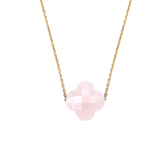 Necklace, Powdery Pink Quartz, Yellow Gold