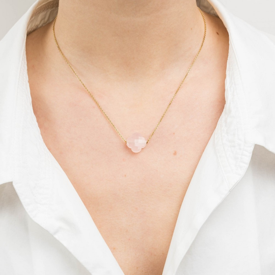 Necklace, Powdery Pink Quartz, Yellow Gold