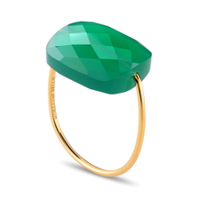  Green Agate Cushion Oversize Yellow Gold Ring
