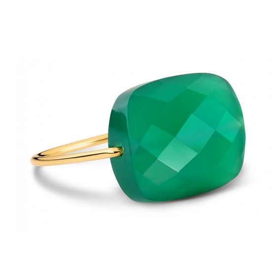 Bague Or Jaune Coussin Oversize Agate Verte
