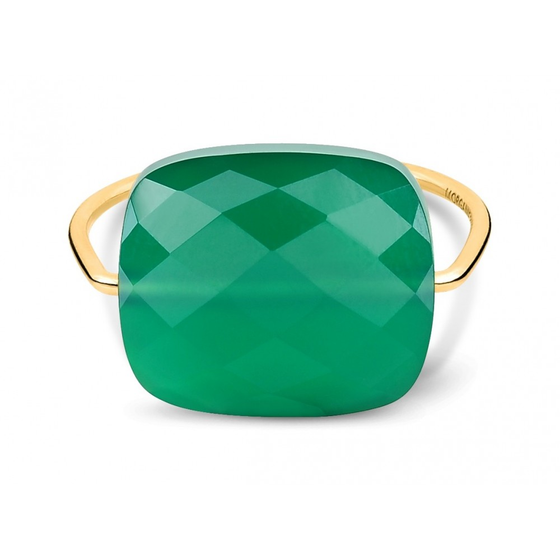 Green Agate Cushion Oversize Yellow Gold Ring