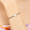 Bracelet, Mini Mother Of Pearl, Diamonds, Grey Cord, Yellow Gold