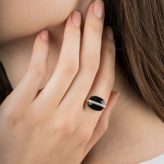 Bague, Onyx, Diamants, Or Rose