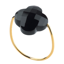  Onyx Clover Yellow Gold Ring