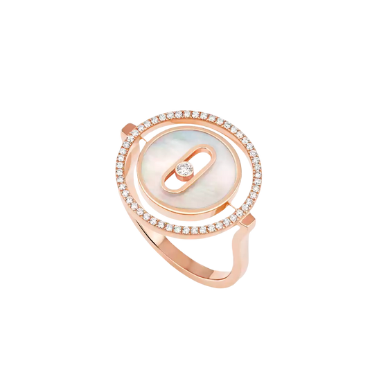 Lucky Move SM White Mother-of-Pearl Pink Gold Diamond Ring