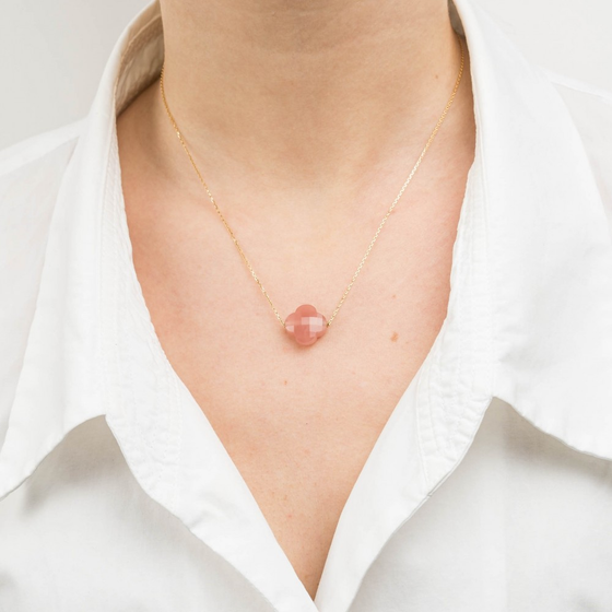 Necklace, Guava Quartz, Yellow Gold