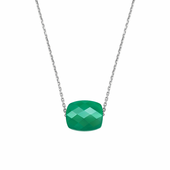 Collier, Agate Verte, Or Blanc