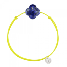  Bracelet Cordon Jaune Fluo Trefle Lapis Lazuli