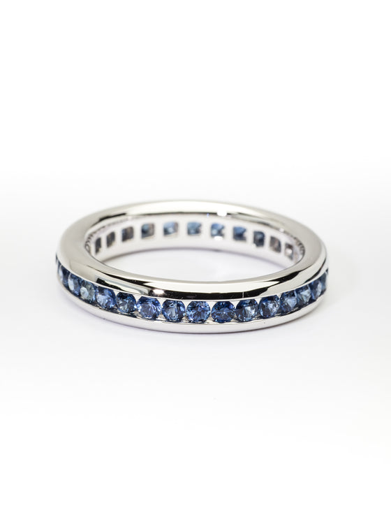 White gold ring and blue sapphires