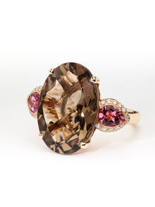  Pink gold ring, smoky quartz, pink tourmalines and diamonds