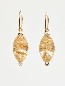  Yellow gold earrings, diamonds and rutilated quartz