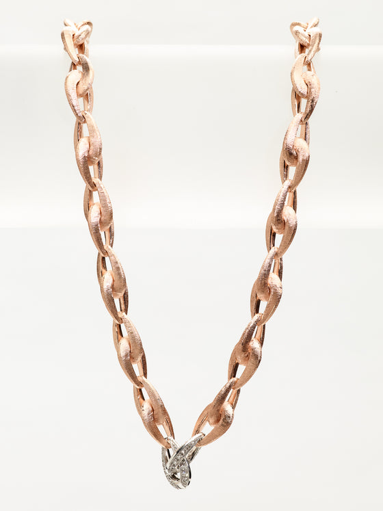 Pink gold and white gold necklace with diamonds