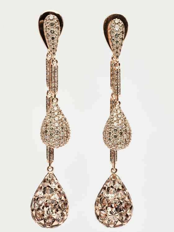 Pink gold earrings, champagne diamonds and smoky quartz