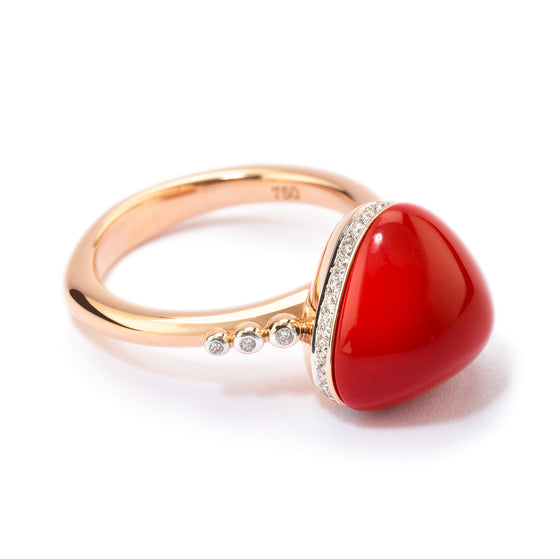 Rose gold diamond and coral-set ring
